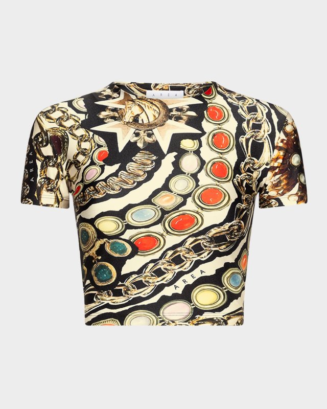 Gemstone Chain-Print Crop T-Shirt